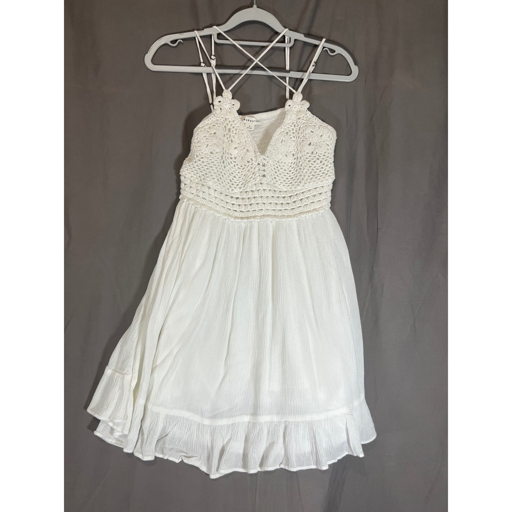 Aeropostale White Crochet Lace Bodice Gauze Tank Top Smocked Back Small